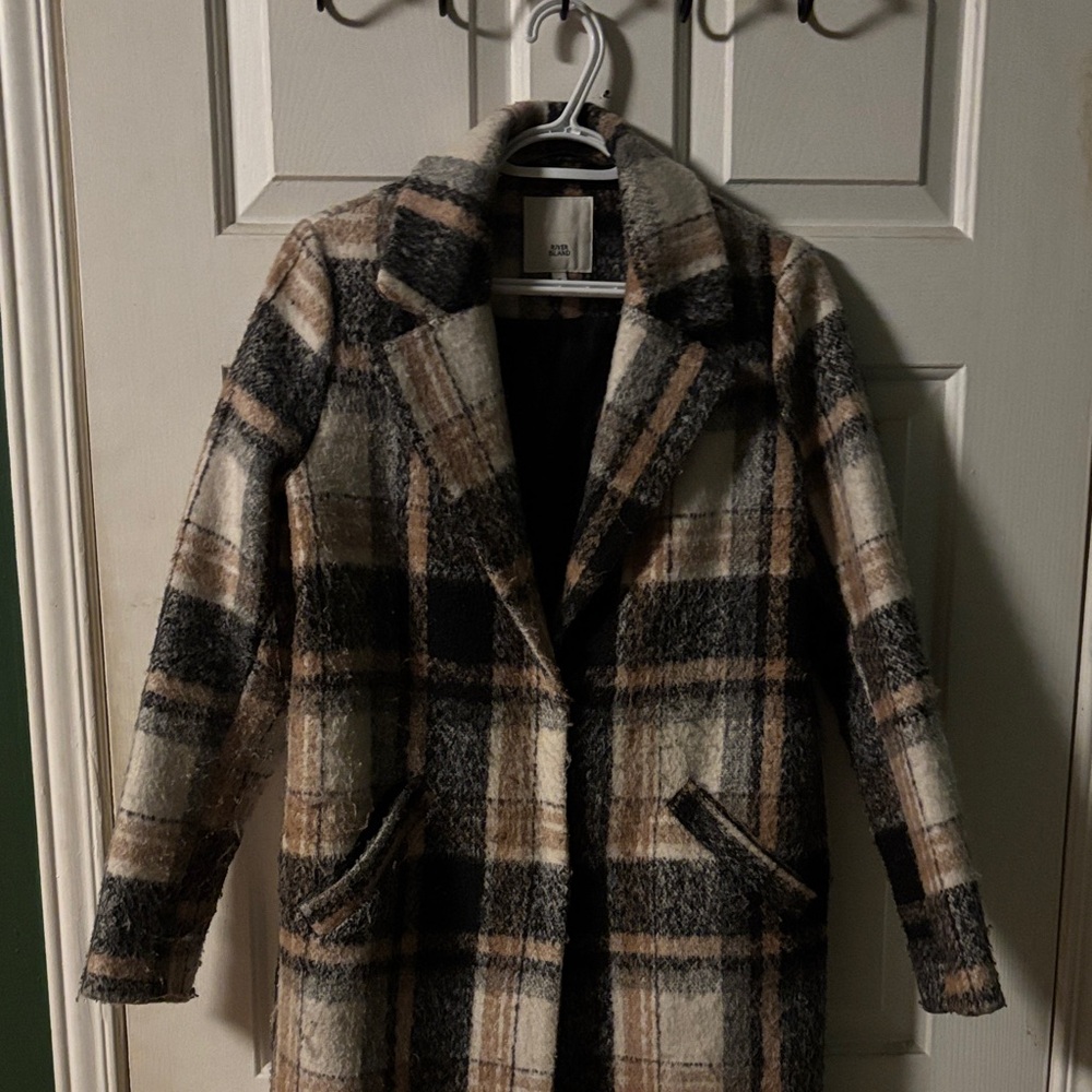 River Island Black and Brown Plaid Trench Coat